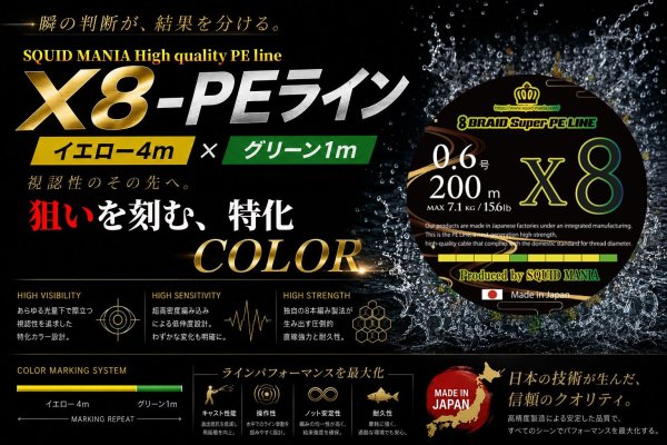 画像1: スクマニ X8-PE イエロー4m×グリーン1m (1)